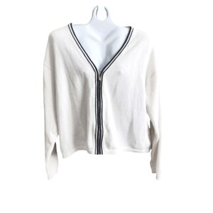 Liz Claiborne Preppy Zip-Up Knit Cardigan Sweater With Bold Varsity Stripe XL